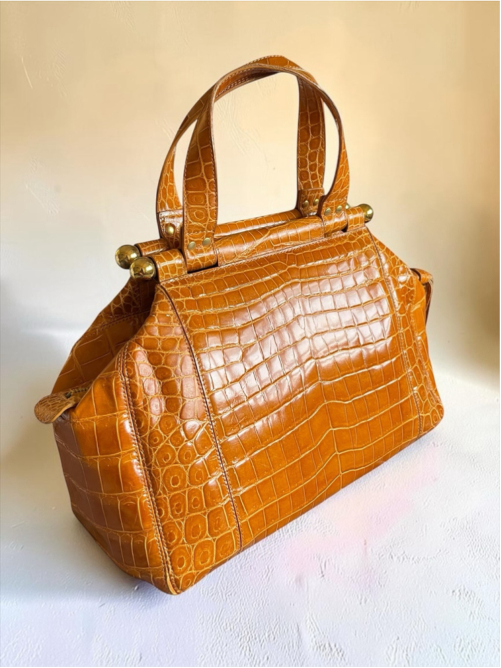 LAI Crocodile Satchel Tote Bag Satchel Mustard Color
